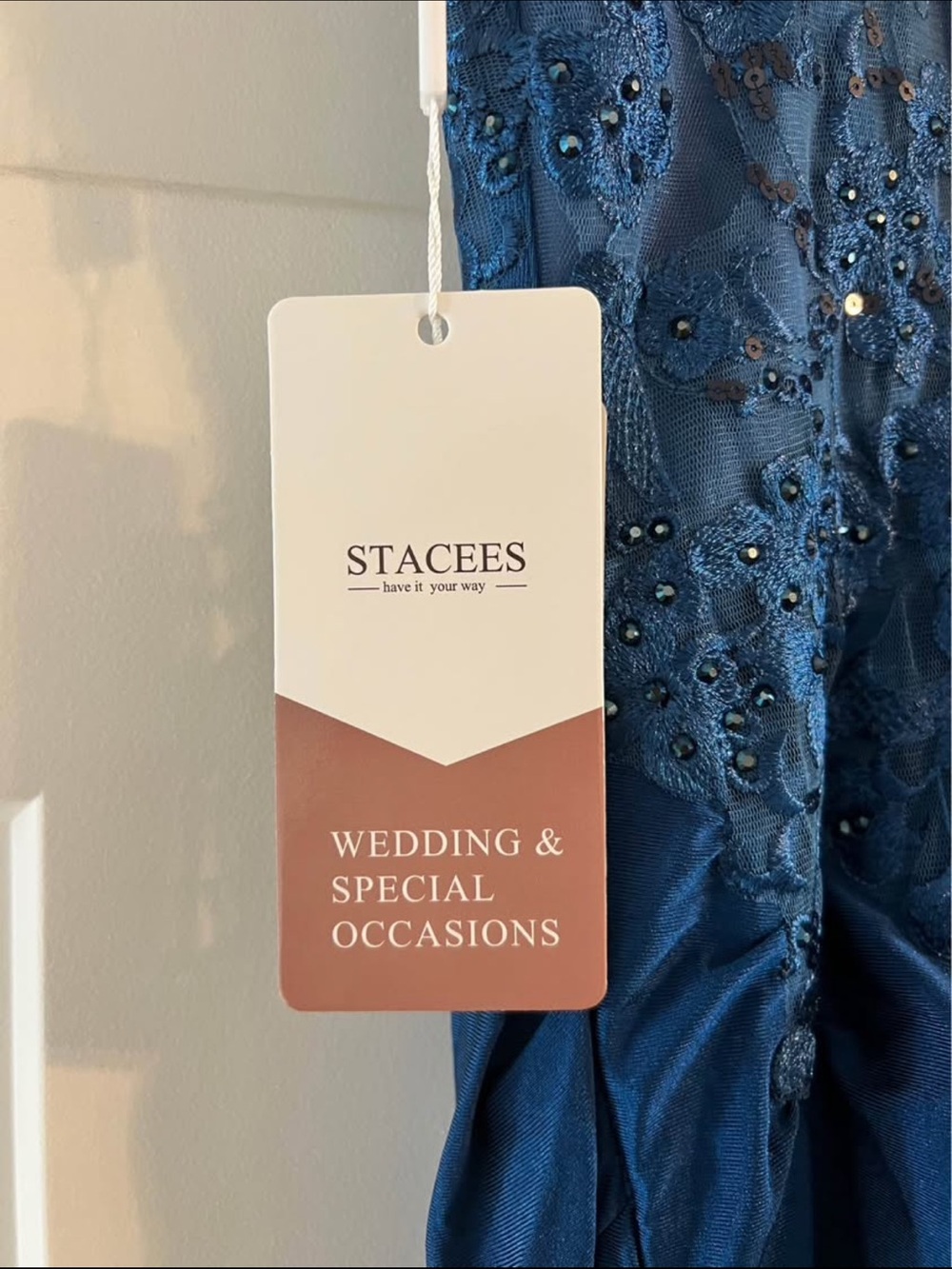 Stacees Navy Blue Embellished Prom Dress for Women